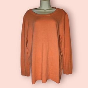 Talbots Cashmere Crewneck Sweater Coral Orange Soft Luxe Knit Women’s 1X Plus